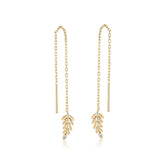 Olive Leaf Zircon Long Tassel Sterling Silver Ear Line Earrings